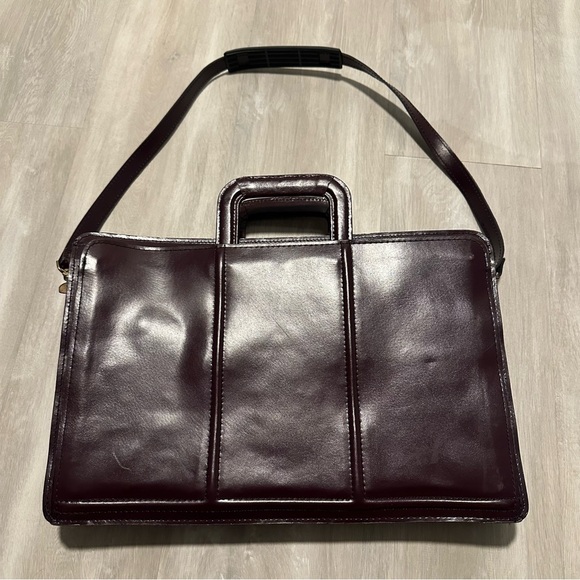 Real %100 Leather Mens Purple Burgundy Briefcase - Picture 1 of 14